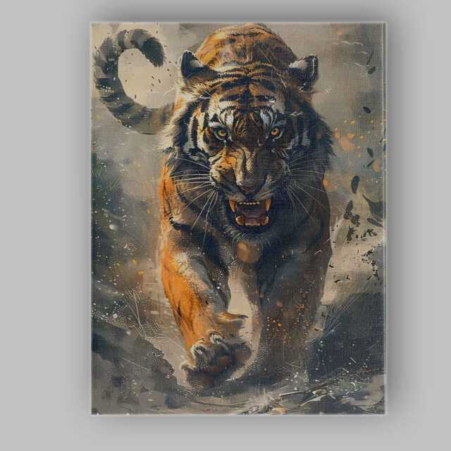 Majestic Roaring Tiger Wildlife Contemporary Brushstroke Artwork Canvas Wall Art Print Decor Picture Ready To Hang - image 1