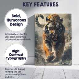 Majestic Roaring Tiger Wildlife Contemporary Brushstroke Artwork Canvas Wall Art Print Decor Picture Ready To Hang - thumbnail 2