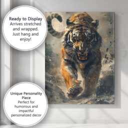 Majestic Roaring Tiger Wildlife Contemporary Brushstroke Artwork Canvas Wall Art Print Decor Picture Ready To Hang - thumbnail 3