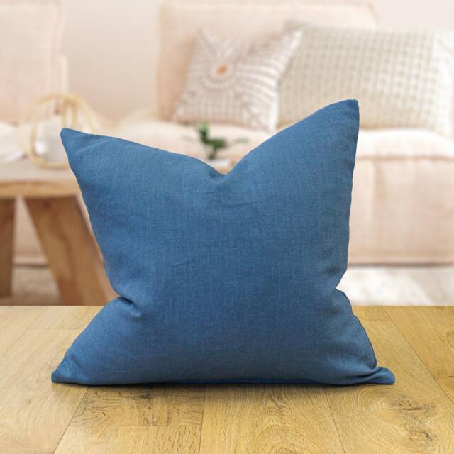 100% Linen Cushion Cover. Plain Denim Blue Cover - Perfect For Modern & Minimalistic Styles. 17x17