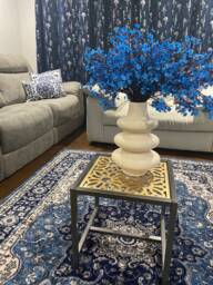 Handmade Moroccan Metal Side Table, Geometric Wood & Acrylic Glass Top