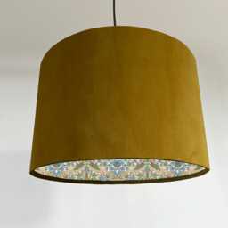 Mustard Velvet Drum Lampshade/ Ceiling Shade William Morris Strawberry Thief Sky Interior