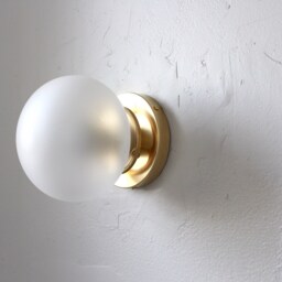 Wall Sconce Lamp, Brass Flush Mount Light, Frosted Clear 6 - thumbnail 2