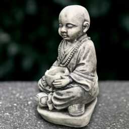 Stone Buddha With Pot Sculpture Cement Figure Outdoor Buddhist Statue Japanese Decoration Handmade Ornament Lover Gift - thumbnail 2