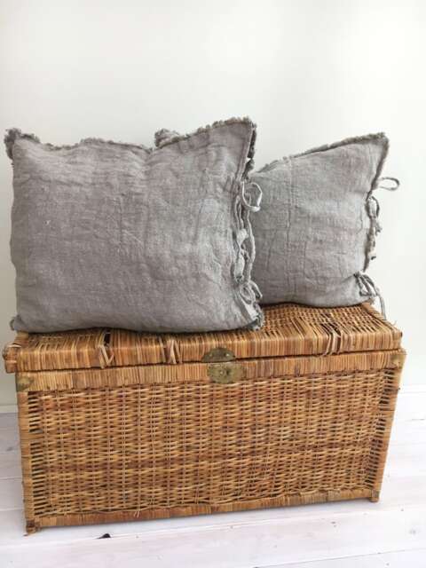 Burlap Pillow Covers, Farmhouse Shams, Throw Covers 18 X Rustic Linen Shams Natural Raw Sham Covers Linen Pillowcases - image 1