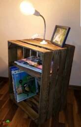 1 X Bedside Cabinet Crate in Burnt Wood - Wooden Apple Crates, Ideal Storage Boxes Box Display Crate Bookshelf Dresser - thumbnail 2