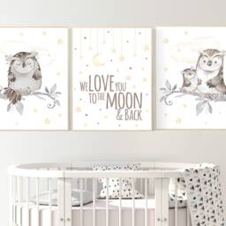 Owl Nursery Decor Print Moon & Stars Baby Room Wall Art - thumbnail 3