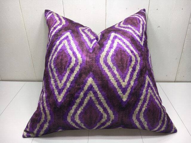 Purple Ikat Pillow Cover, Handwoven Silk Blend, Accent Cushion - 24x24 - image 1