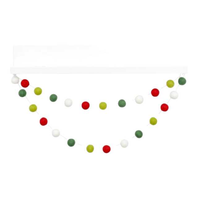 Wool Felt Ball Christmas Garland Red, Green, & White Pom Poms - image 1