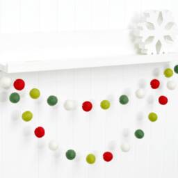 Wool Felt Ball Christmas Garland Red, Green, & White Pom Poms - thumbnail 3