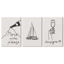 Set Of 3 Canvas Prints - Wine Sailboat Champagne Glass Linear Style, Creamy Picture Print, Food & Drinks Wall Decor - thumbnail 1