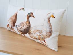 Ducks Organic Cotton Cushion Farmyard Art By Wendy Darker - 26x12 - thumbnail 1