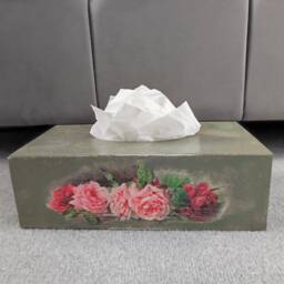 Decoupage Wooden Tissue Box Cover Vintage Pink Roses Motif - thumbnail 2