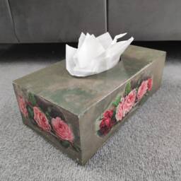 Decoupage Wooden Tissue Box Cover Vintage Pink Roses Motif