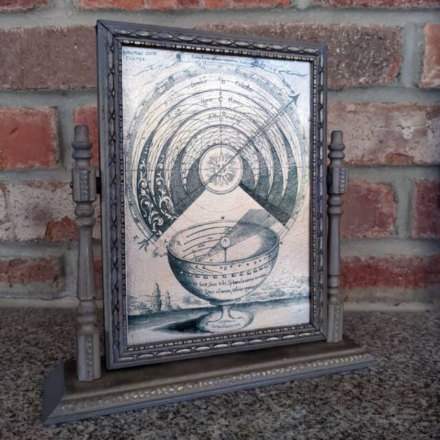 Solar Clock - Vintage Swivel Frame Ars Magna Lucis Et Umbrae Athanasius Kircher, 1646 Framed Reproduction On Silvered Wood Handmade - image 1