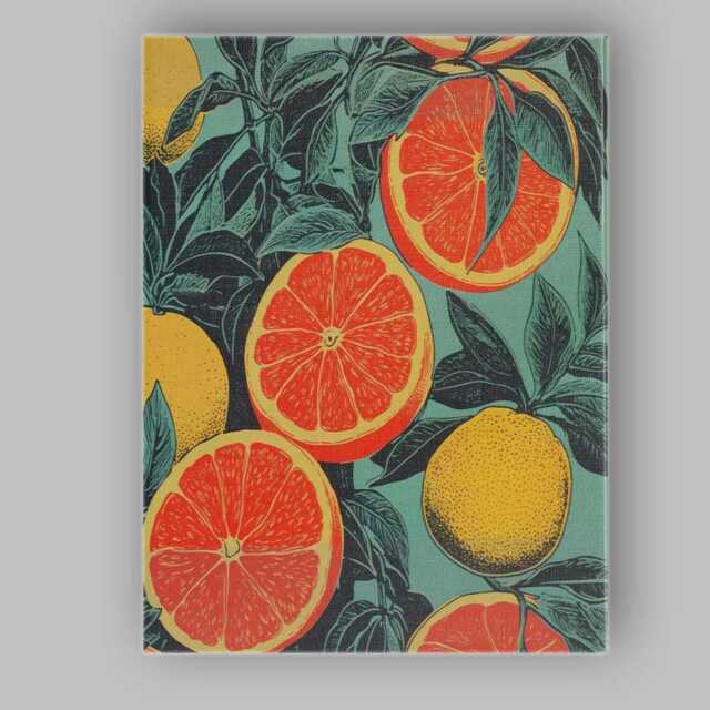 Retro Grapefruit Citrus Orchard Botanical Pattern Canvas Wall Art Print Decor Picture Ready To Hang - image 1