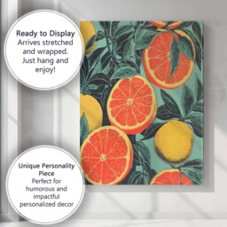 Retro Grapefruit Citrus Orchard Botanical Pattern Canvas Wall Art Print Decor Picture Ready To Hang - thumbnail 3
