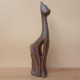 Wood Sculpture Sitting Cat Handcarved Figurine Gift Idea Boho Art Statue - thumbnail 2