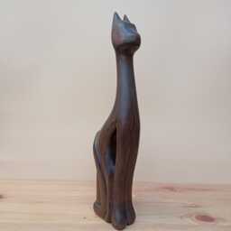 Wood Sculpture Sitting Cat Handcarved Figurine Gift Idea Boho Art Statue - thumbnail 4