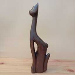 Wood Sculpture Sitting Cat Handcarved Figurine Gift Idea Boho Art Statue - thumbnail 3