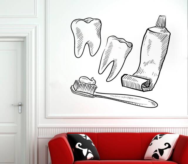 Dental Clinic Wall Decal Toothbrush, Toothpaste, Removable Vinyl Decor 2973 - image 1
