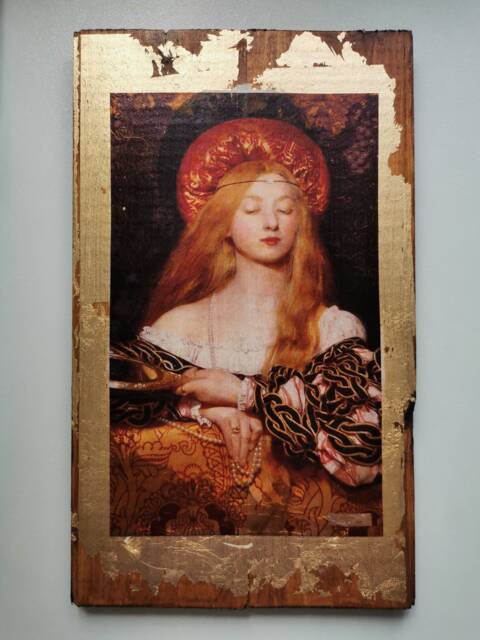 Vanity By Cowper Pre-Raphaelite Gold Gilding On Oak Wood Art - image 1