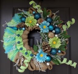 Green Blue Christmas Wreath With Flowers - Dream/Unique Gift Decorations Ornament - thumbnail 1