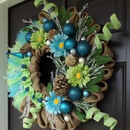Green Blue Christmas Wreath With Flowers - Dream/Unique Gift Decorations Ornament - thumbnail 3