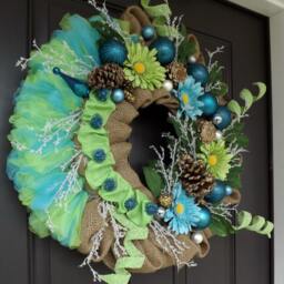 Green Blue Christmas Wreath With Flowers - Dream/Unique Gift Decorations Ornament - thumbnail 2
