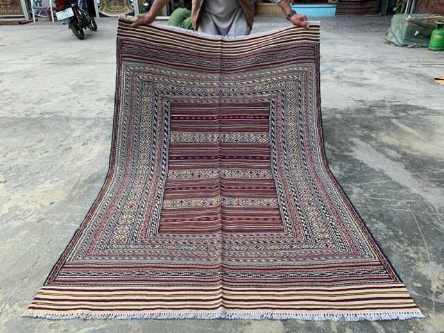 Handwoven Afghan Kilim Rug 4x6 Ft Cream & Burgundy Tribal Flatweave - image 1