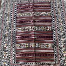 Handwoven Afghan Kilim Rug 4x6 Ft Cream & Burgundy Tribal Flatweave - thumbnail 4
