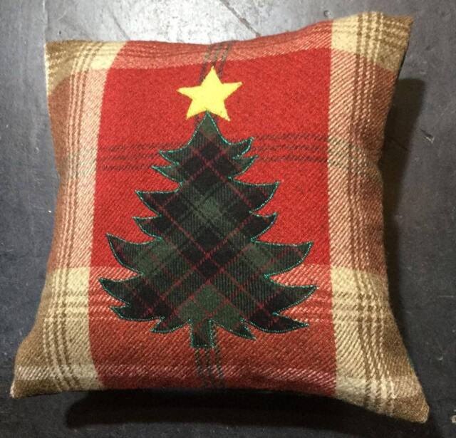 Christmas Tree, Red & Green Tartan Cushion, Decorative Handmade Square Pillow, Ideal Scottish Gift, Rustic Country D??cor 12 - image 1