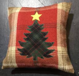 Christmas Tree, Red & Green Tartan Cushion, Decorative Handmade Square Pillow, Ideal Scottish Gift, Rustic Country D??cor 12 - thumbnail 1