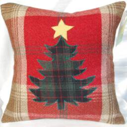 Christmas Tree, Red & Green Tartan Cushion, Decorative Handmade Square Pillow, Ideal Scottish Gift, Rustic Country D??cor 12 - thumbnail 2