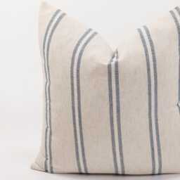 Rustic Cotton & Rayon Blue Striped Throw Pillow Cushion Cover Beige Oatmeal Farmhouse Coastal Nautical - thumbnail 2