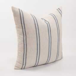 Rustic Cotton & Rayon Blue Striped Throw Pillow Cushion Cover Beige Oatmeal Farmhouse Coastal Nautical - thumbnail 3