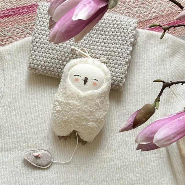 Musical Owl, Snowy Owl With Desired Melody - Loving Baby Gift For Birth, Hand-Embroidered From Cotton Plush, Felt Mouse To Pull - image 1