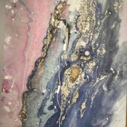 Fluid Pink Looks Gold Look Abstract Painting Modern Design Background Wallpaper Blue Bedroom Wall Murals Decoration Removable - thumbnail 2