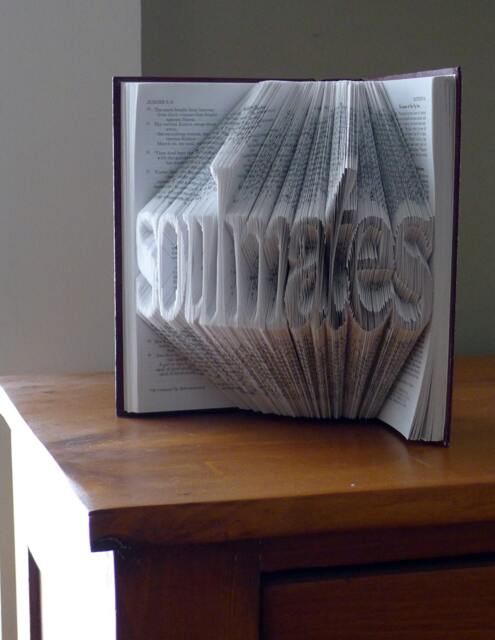 Boyfriend Girlfriend Gift - Folded Book Art Wedding Decor- Paper Anniversary Soulmates First Best Selling 9 Letters - image 1