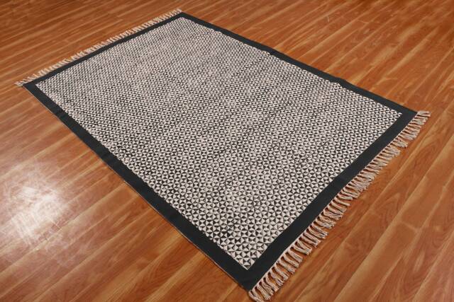 Hand Woven Indian Cotton Rug With Black Border - image 1