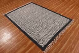 Hand Woven Indian Cotton Rug With Black Border - thumbnail 1