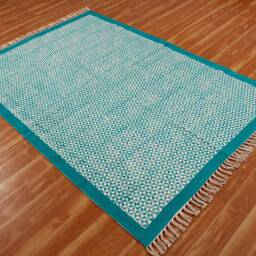 Hand Woven Indian Cotton Rug With Black Border - thumbnail 4
