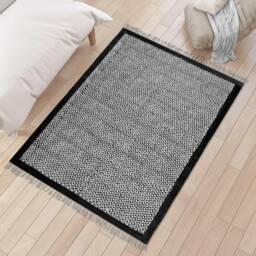 Hand Woven Indian Cotton Rug With Black Border - thumbnail 2