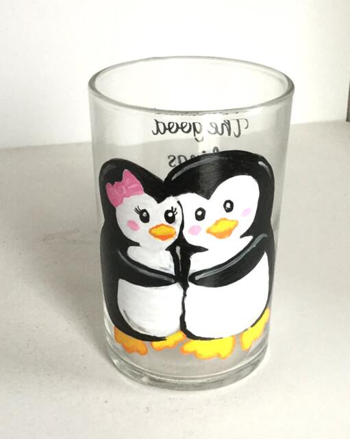 Hand Painted Penguin Couple Votive Candle Holder - Anniversary Gift - image 1