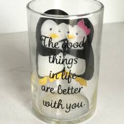 Hand Painted Penguin Couple Votive Candle Holder - Anniversary Gift - thumbnail 2