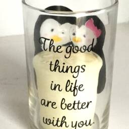 Hand Painted Penguin Couple Votive Candle Holder - Anniversary Gift - thumbnail 3