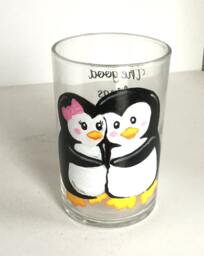 Hand Painted Penguin Couple Votive Candle Holder - Anniversary Gift
