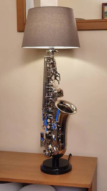 New Silver Saxophone Lamp With Oval Black Base - image 1