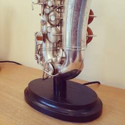 New Silver Saxophone Lamp With Oval Black Base - thumbnail 2