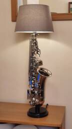 New Silver Saxophone Lamp With Oval Black Base - thumbnail 1